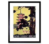 Wee Blue Coo Travel Japan Pagoda Deer Ad Retro Picture Framed Wall Art Print