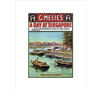 Wee Blue Coo TRAVEL MELIES SINGAPORE HARBOUR BOAT VINTAGE ADVERT FRAMED ART PRINT B12X1624