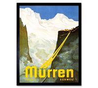 Wee Blue Coo Travel Murren Switzerland Snow Mountain Alpine Resort Ski Art Print Framed Poster Wall Decor 12X16 Inch