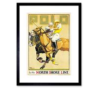 Wee Blue Coo Travel North Shore Line Rail Polo Sport Horse Art Wood Frame Picture Framed Wall Art Print