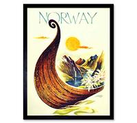 Wee Blue Coo Travel Norway Scandinavia Viking Boat River Art Print Framed Poster Wall Decor 12X16 Inch