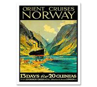 Wee Blue Coo Travel Orient Cruises Norway Fjord Ship London UK Vintage Art Print Framed Poster Wall Decor 12X16 Inch