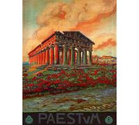 Wee Blue Coo Travel Paestum Temple Poseidon Hera Roman Italy Vintage Advert Art Print Poster Wall Decor 12X16 Inch