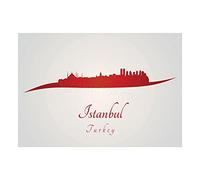 Wee Blue Coo Travel Painting Cityscape Red Istanbul Turkey Wall Art Print