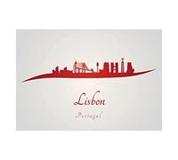 Wee Blue Coo Travel Painting Cityscape Red Portugal Lisbon Wall Art Print