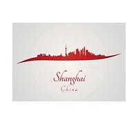 Wee Blue Coo Travel Painting Cityscape Red Shanghai China Wall Art Print