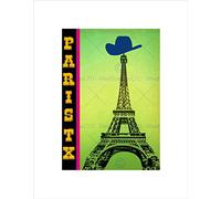 Wee Blue Coo TRAVEL PARIS TEXAS EIFFEL TOWER COWBOY HAT NEW FRAMED ART PRINT MOUNT B12X11314
