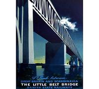 Wee Blue Coo Travel Rail Bridge Little Belt Denmark Scandinavia UK Danish Advert Art Print Poster Wall Decor 12X16 Inch