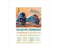 Wee Blue Coo Travel Rail Train Glasgow Edinburgh Scotland Castle Wall Art Print