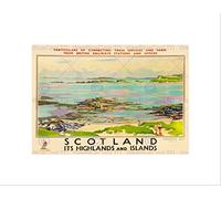 Wee Blue Coo TRAVEL RAIL TRAIN SCOTLAND HIGHLANDS ISLANDS TRESHNISH FRAMED PRINT B12X10246