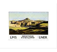 Wee Blue Coo Travel Rail Western Scotland Landscape Glen Loch UK Wall Art Print