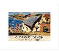 Wee Blue Coo TRAVEL RAILWAY GLORIOUS DEVON VILLAGE ENGLAND UK FRAMED ART PRINT B12X11383