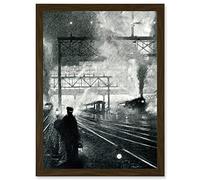 Wee Blue Coo Travel Railway Tracks 1912 Soot Steam Train Locomotive Drawing Moody Artwork Framed Wall Art Print A4