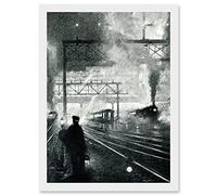 Wee Blue Coo Travel Railway Tracks 1912 Soot Steam Train Locomotive Drawing Moody Artwork Framed Wall Art Print A4