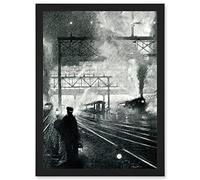 Wee Blue Coo Travel Railway Tracks 1912 Soot Steam Train Locomotive Drawing Moody Artwork Framed Wall Art Print A4