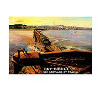 Wee Blue Coo Travel Railway Train Tay Bridge Dundee Scotland River Wall Art Print