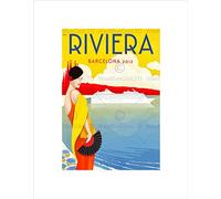 Wee Blue Coo TRAVEL RIVIERA BARCELONA CRUISE TRANSPORT BLACK FRAMED ART PRINT B12X10204