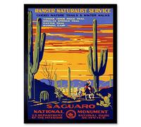 Wee Blue Coo Travel Saguaro Monument Desert Cactus Cowboy USA Art Print Framed Poster Wall Decor 12X16 Inch