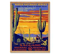 Wee Blue Coo Travel Saguaro Monument Desert Cactus Cowboy USA Art Print Framed Poster Wall Decor 12X16 Inch