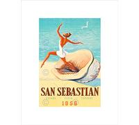 Wee Blue Coo TRAVEL SAN SEBASTIAN SPAIN BEACH CONCH SHELL GULL SEA SAND ART PRINT B12X12373