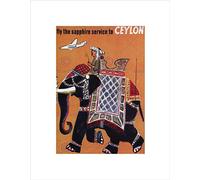 Wee Blue Coo Travel Sapphire Ceylon Sri Lanka Elephant Mahout Wall Art Print