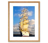 Wee Blue Coo Travel Ship Boat Tall Mast Sail Sea Nautical Rigging Framed Wall Art Print