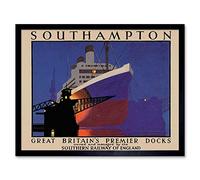 Wee Blue Coo Travel Southampton Dock Ship Boat Ocean Liner Crane England Art Print Framed Poster Wall Decor 12X16 Inch