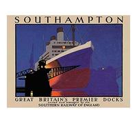 Wee Blue Coo Travel Southampton Dock Ship Boat Ocean Liner Crane England Art Print Poster Wall Decor 12X16 Inch
