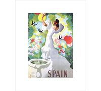 Wee Blue Coo TRAVEL SPAIN FLAMENCO DANCE BIRD BATH BLACK FRAMED ART PRINT PICTURE B12X10208
