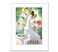 Wee Blue Coo Travel Spain Flamenco Dance Bird Bath Framed Wall Art Print