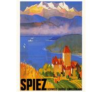 Wee Blue Coo Travel Spiez Switzerland Lake Thun Alps Mountain Village Poster 30X40 Cm 12X16 In Print Bb7628B