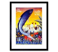 Wee Blue Coo Travel Sport Fishing Veracruz Mexico Mariachi Vintage Framed Wall Art Print