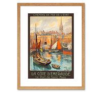 Wee Blue Coo Travel St Malo France Emerald Coast Port Dock Church Spire Boat Framed Wall Art Print