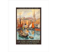 Wee Blue Coo Travel St Malo France Emerald Coast Port Dock Church Spire Boat Wall Art Print