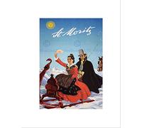 Wee Blue Coo Travel St Moritz Switzerland Snow Sleigh Winter Alpine Vintage Art Wall Art Print