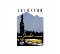 Wee Blue Coo TRAVEL STREAMLINE TRAIN RAIL DENVER COLORADO MOUNTAIN TREE ART PRINT B12X10334