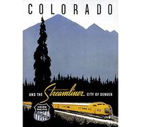 Wee Blue Coo Travel Streamline Train Rail Denver Colorado USA Mountain Tree Art Print Poster Wall Decor 12X16 Inch
