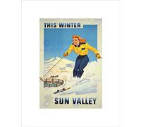 Wee Blue Coo TRAVEL SUN VALLEY SKIING WINTER SPORT SNOW IDAHOAD FRAMED ART PRINT B12X1718