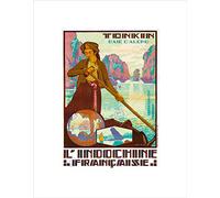 Wee Blue Coo TRAVEL TONKIN VIETNAM INDOCHINA RIVER BOAT FRANCE FRAMED ART PRINT B12X7329
