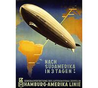 Wee Blue Coo Travel Tourism Airship Zeppelin Germany South America Art Print Poster Wall Decor 12X16 Inch