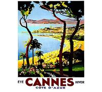 Wee Blue Coo Travel Tourism Cannes Cote D'Azur Beach Film Festival France Advert Art Print Poster Wall Decor 12X16 Inch