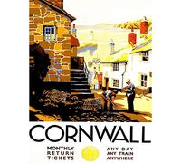 Wee Blue Coo Travel Tourism Corn England Village Harbour Lighthouse UK Art Print Poster Wall Decor 12X16 Inch