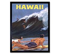 Wee Blue Coo Travel Tourism Hawaii USA Surf Ocean Wave Art Print Framed Poster Wall Decor 12X16 Inch