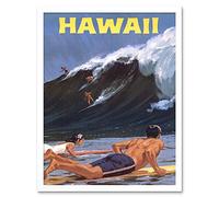 Wee Blue Coo Travel Tourism Hawaii USA Surf Ocean Wave Art Print Framed Poster Wall Decor 12X16 Inch