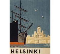 Wee Blue Coo Travel Tourism Helsinki Finland Tuomiokirkko Cathedral Ship Art Print Poster Wall Decor 12X16 Inch
