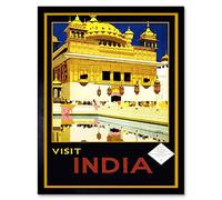 Wee Blue Coo Travel Tourism India Harmandir Sahib Sikh Temple Art Print Framed Poster Wall Decor 12X16 Inch