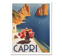 Wee Blue Coo Travel Tourism Italy Capri Island Sun Flowers Sea Art Print Framed Poster Wall Decor 12X16 Inch
