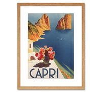Wee Blue Coo Travel Tourism Italy Capri Island Sun Flowers Sea Framed Wall Art Print
