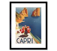 Wee Blue Coo Travel Tourism Italy Capri Island Sun Flowers Sea Framed Wall Art Print