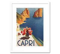 Wee Blue Coo Travel Tourism Italy Capri Island Sun Flowers Sea Framed Wall Art Print